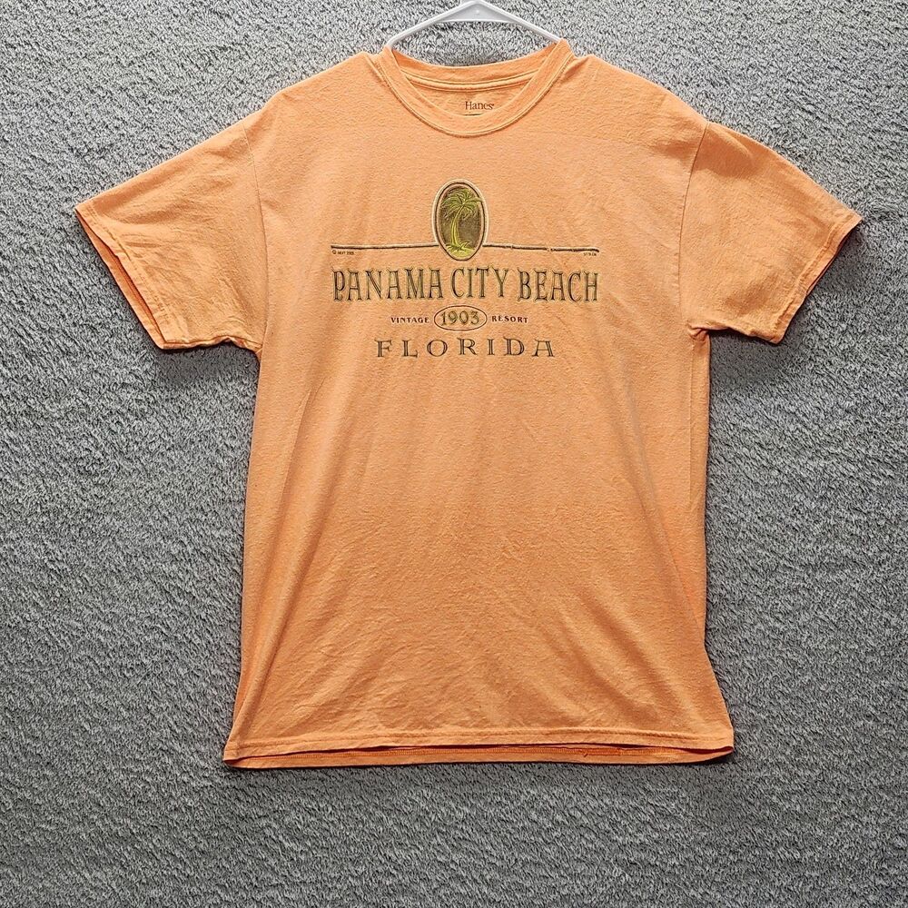 Vintage Hanes ComfortBlend Panama City Beach FL T-Shirt M Orange Florida Souveni